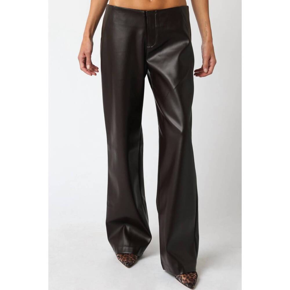 NEW OLIVACEOUS york low rise bootcut vegan leather pants in black